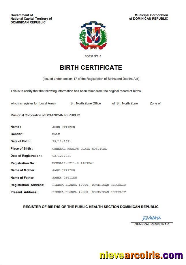 Dominican Republic birth certificate